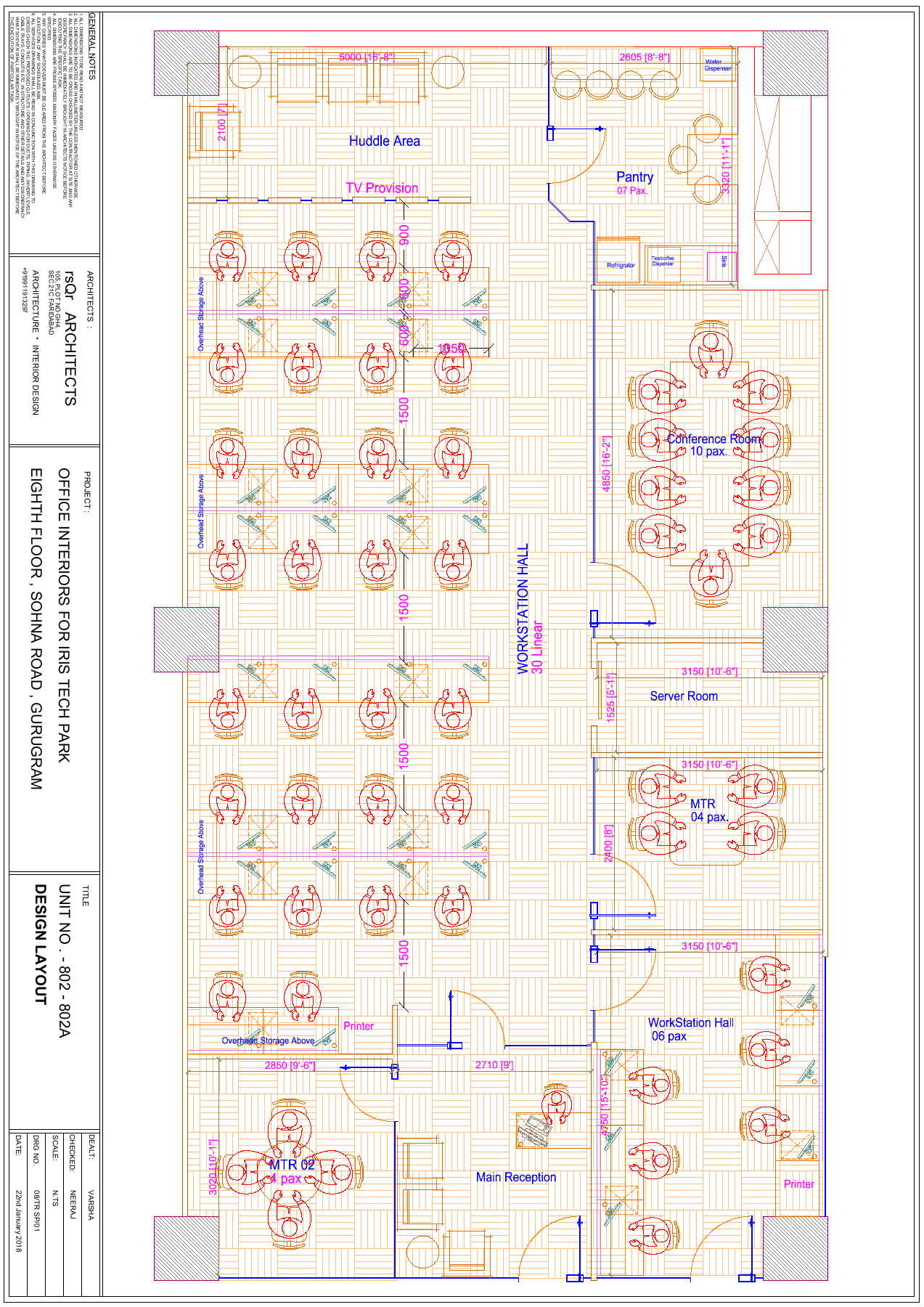 Architectural design layout for units 802 and 802A, dated January 2018